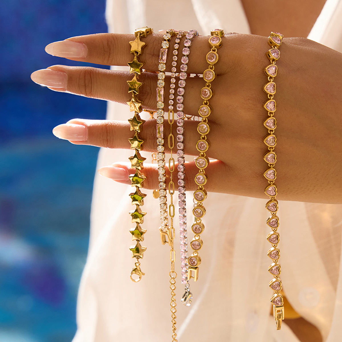 Stainless Steel Premium Titanium Jewelry Luxury Zircon Star Bracelet