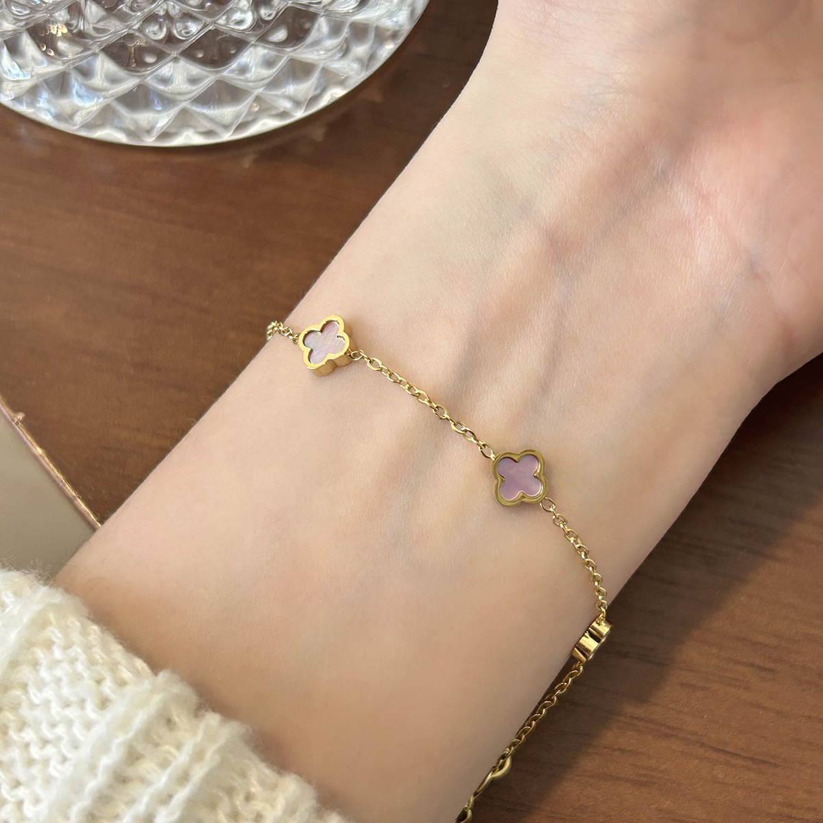 Premium Four Leaf Clover Titanium Steel Luxury Unique Bracelet - view 2