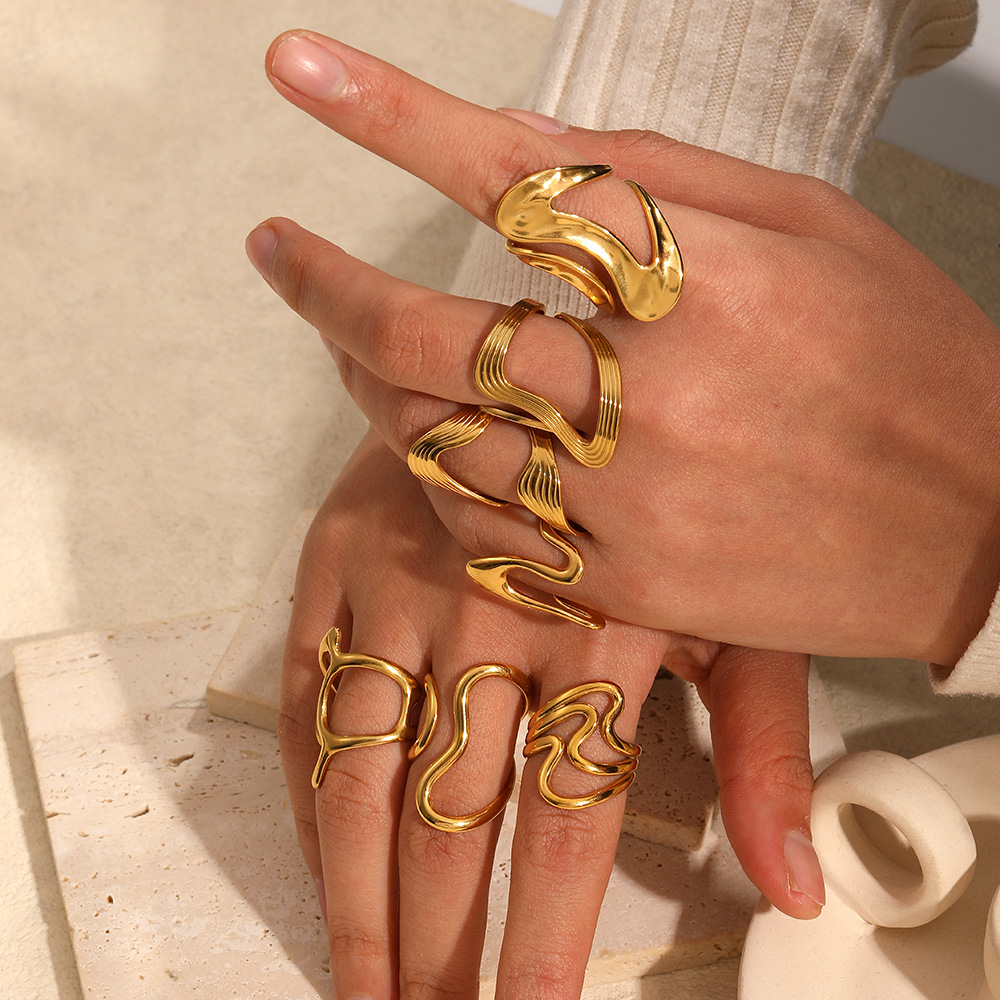 Stainless Steel 18K Gold Plated Irregular Ring Open Geometric Unique Bracelet