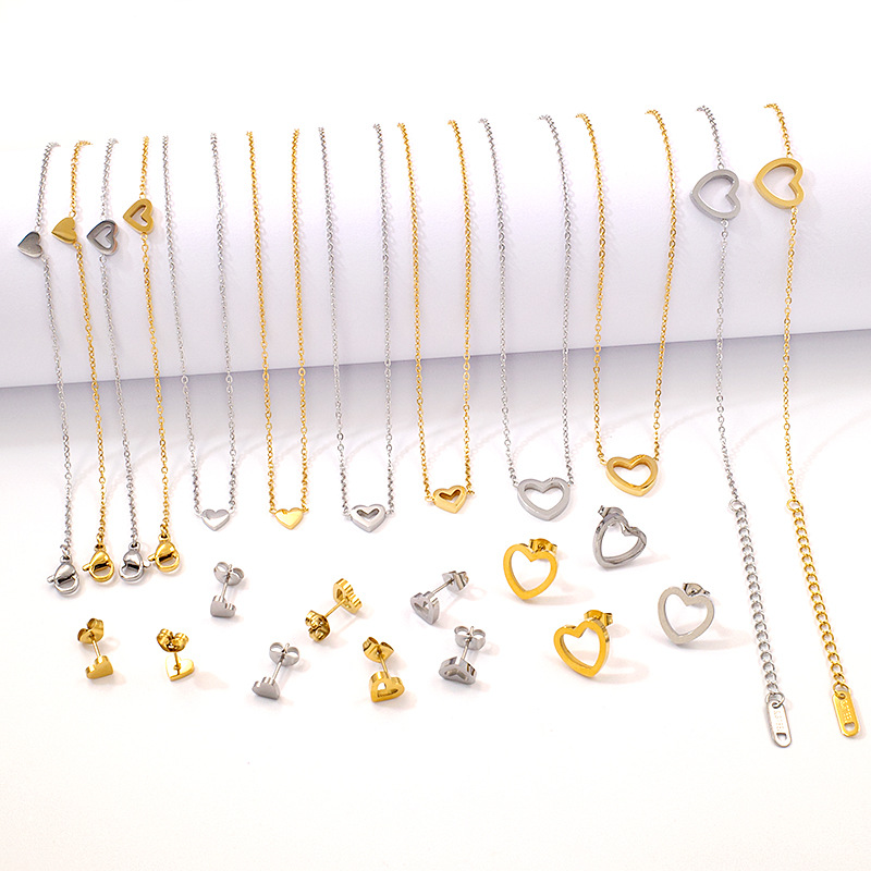 18K Gold Plated Titanium Steel Necklace Studs Jewelry Set Minima Earrings