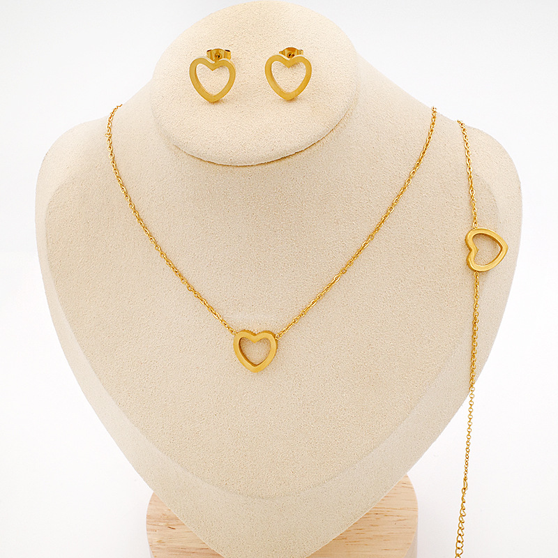 18K Gold Plated Titanium Steel Necklace Studs Jewelry Set Minima Earrings thumbnail 3