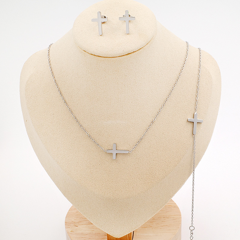 18K Gold Plated Titanium Steel Necklace Studs Jewelry Set Minima Earrings thumbnail 4