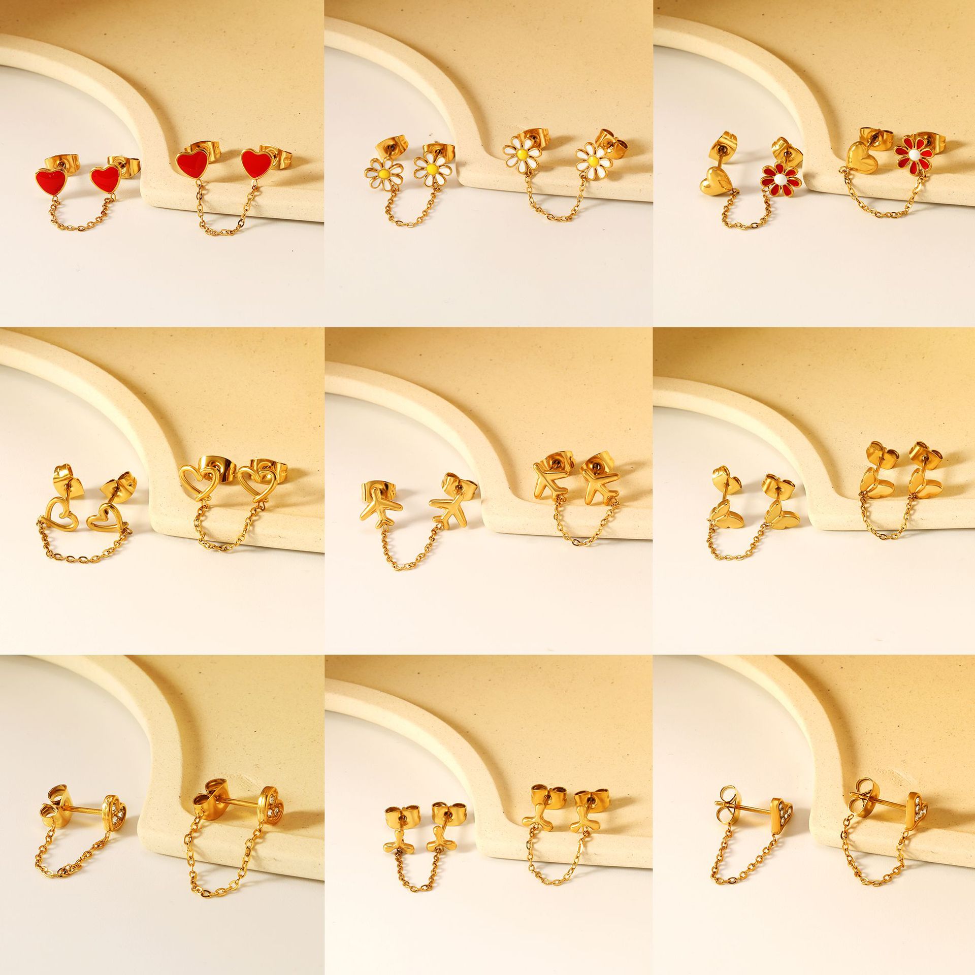 Stainless Steel Studs European & American Style Heart Butterfly Earrings