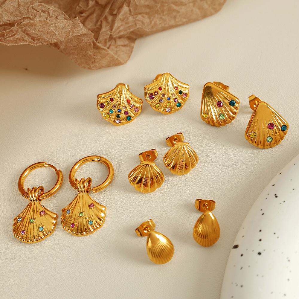 18K Gold Plated Titanium Steel Studs Unique Earrings thumbnail 4