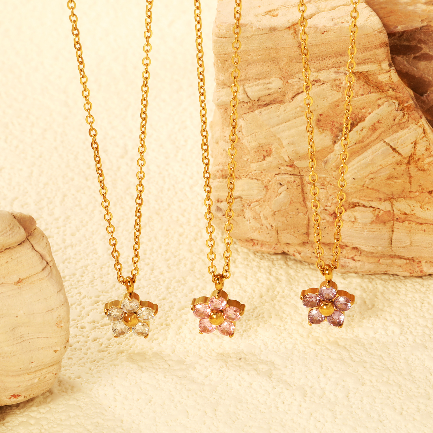 Instagram Style 18K Gold Plated Necklace European & American Zircon Flower Earrings - view 2
