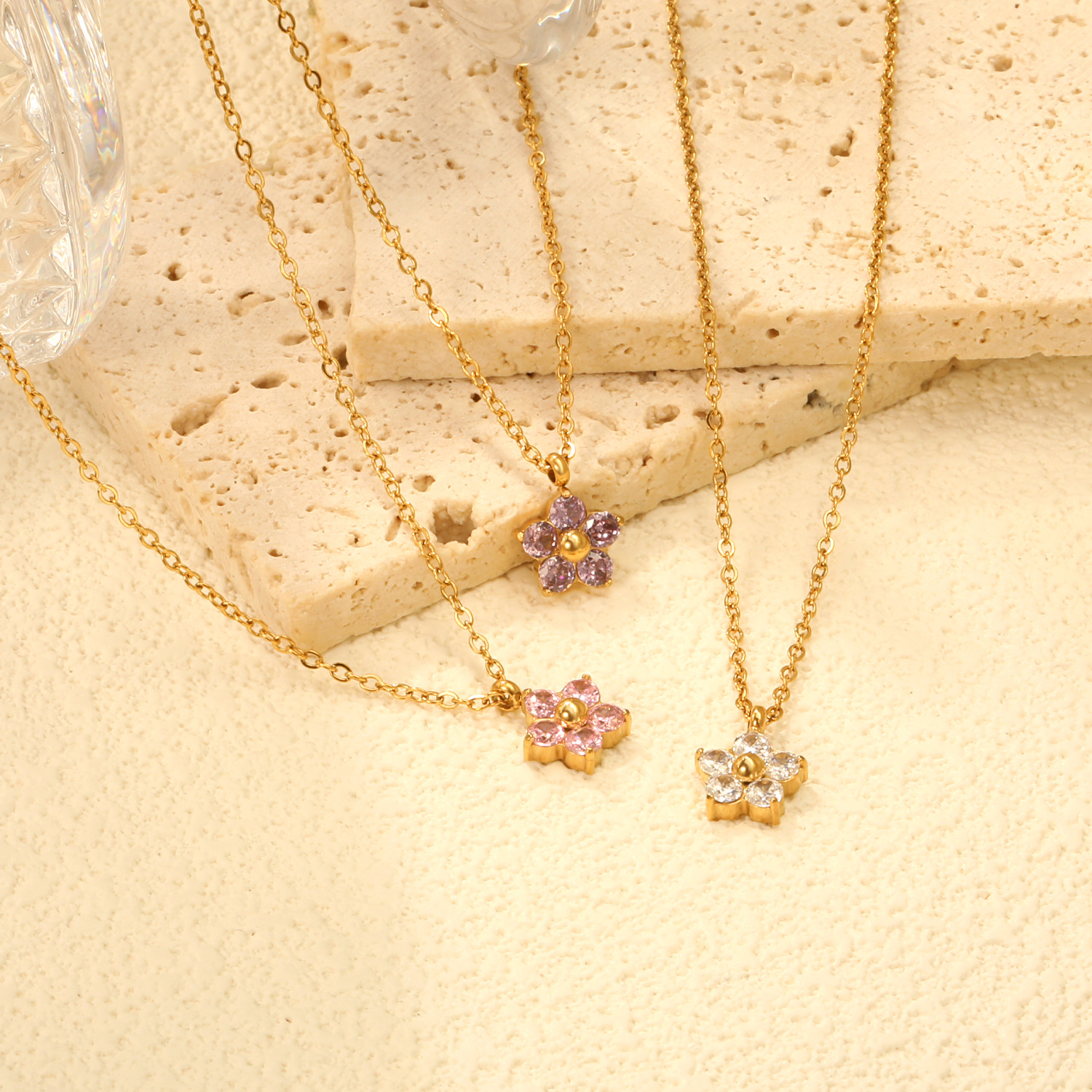 Instagram Style 18K Gold Plated Necklace European & American Zircon Flower Earrings thumbnail 3