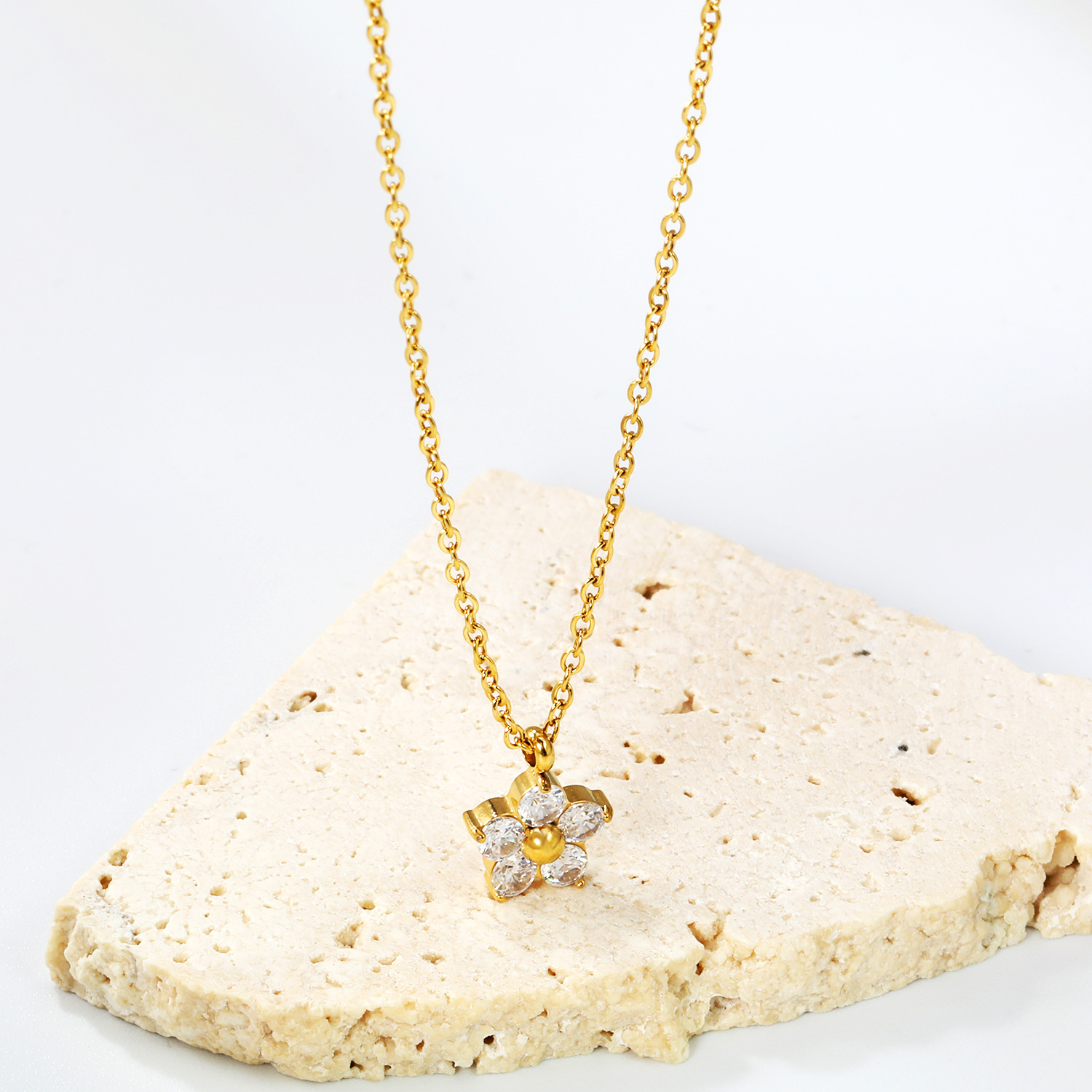 Instagram Style 18K Gold Plated Necklace European & American Zircon Flower Earrings