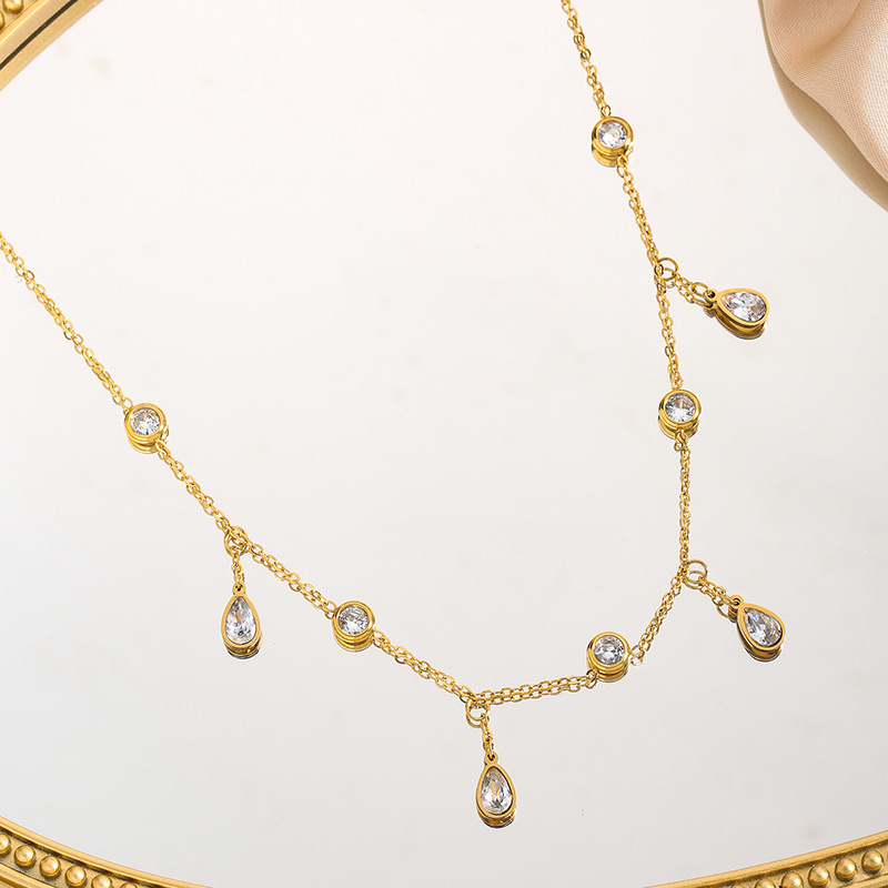 Stainless Steel Premium Titanium Jewelry Set Luxury Zircon Tassel Necklace - view 2