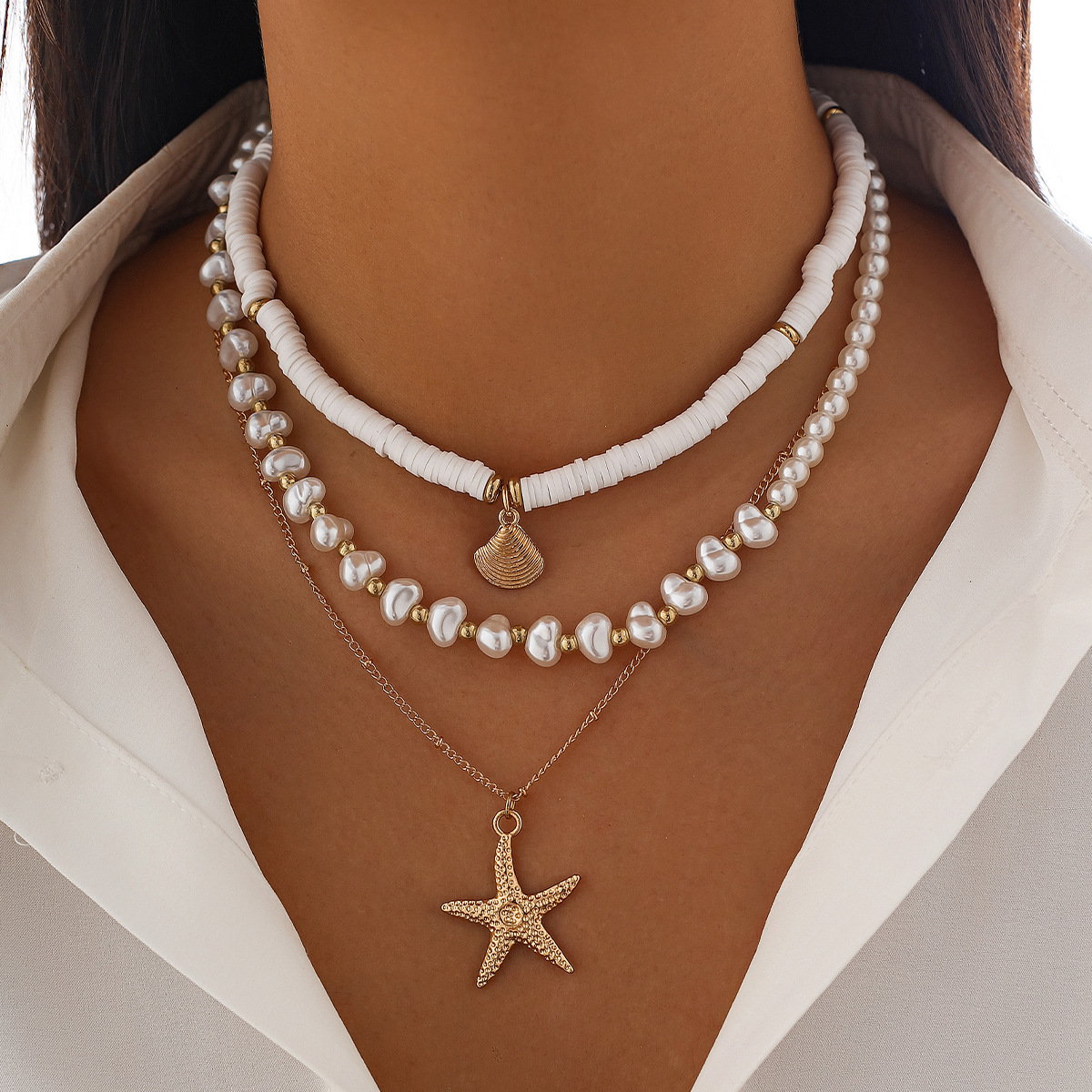 Irregular Pearl Star Necklace - view 2
