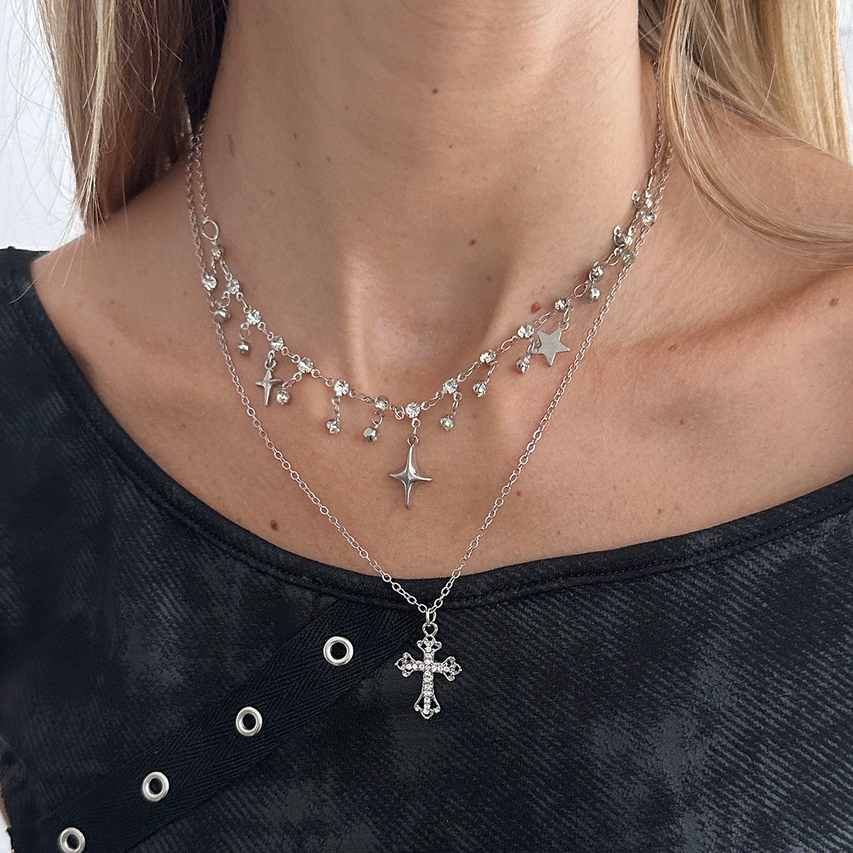 Cross Minimalist Crystal Star Necklace - view 2