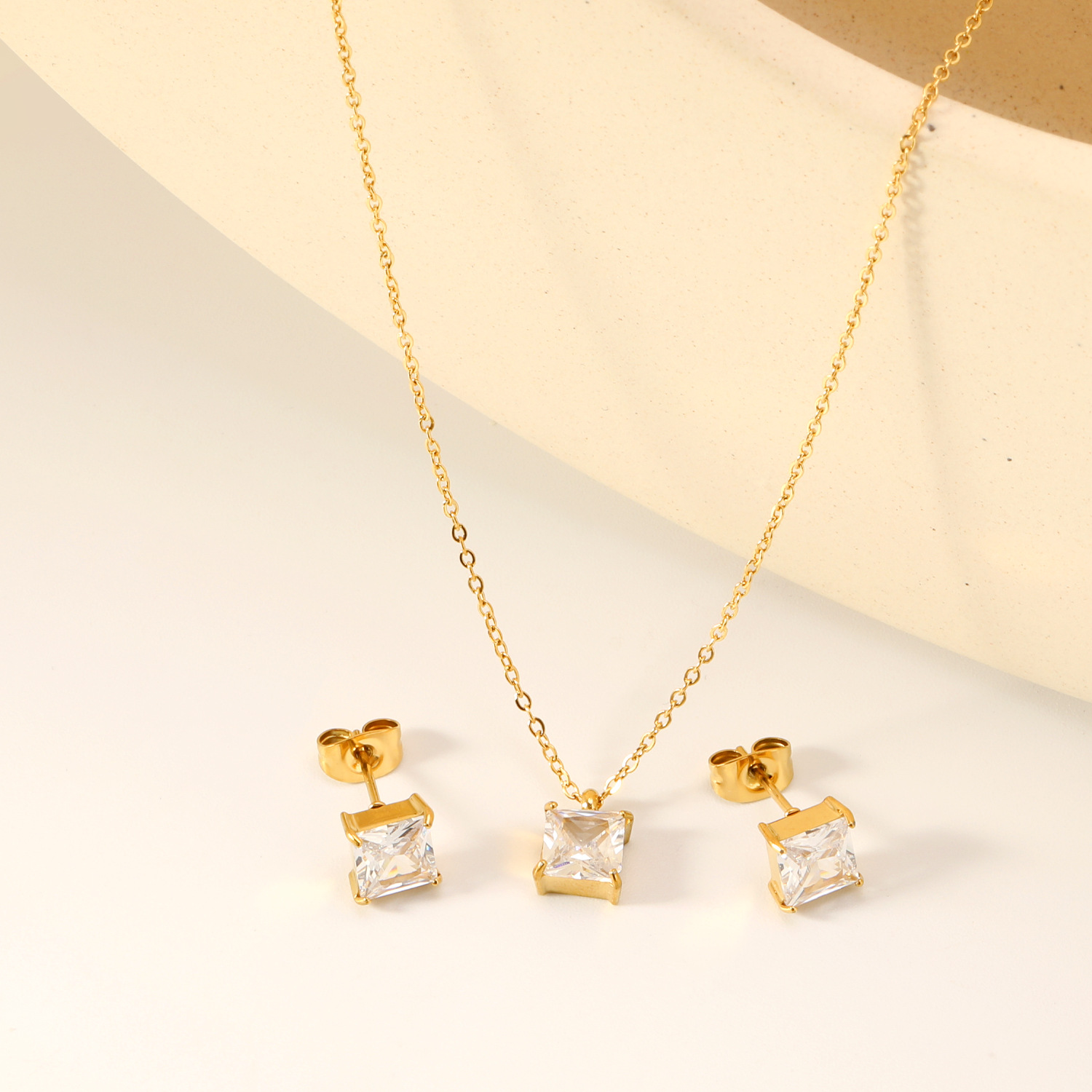 Stainless Steel Premium Ear Studs Jewelry Set Geometric European & Amer Necklace - view 2