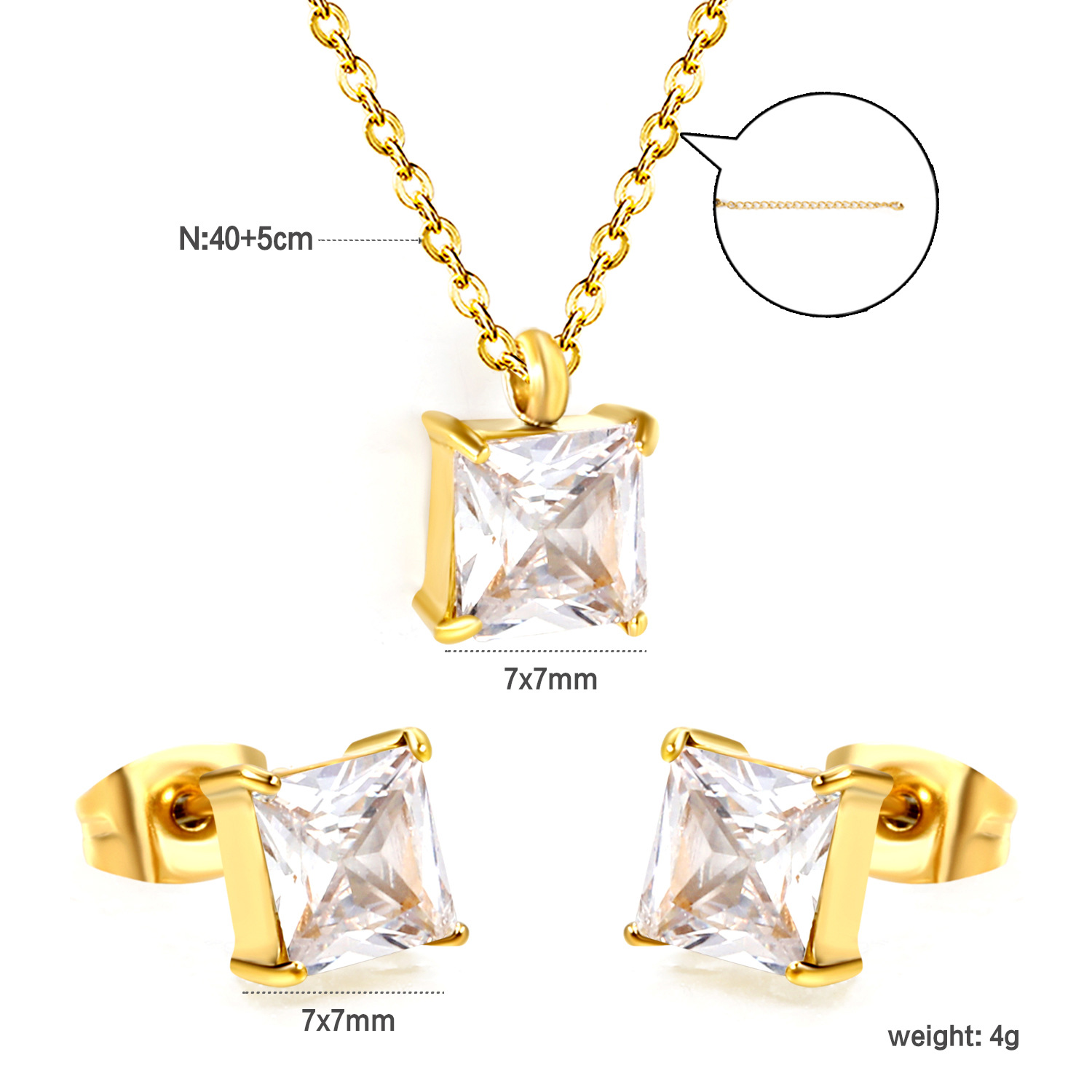 Stainless Steel Premium Ear Studs Jewelry Set Geometric European & Amer Necklace thumbnail 3