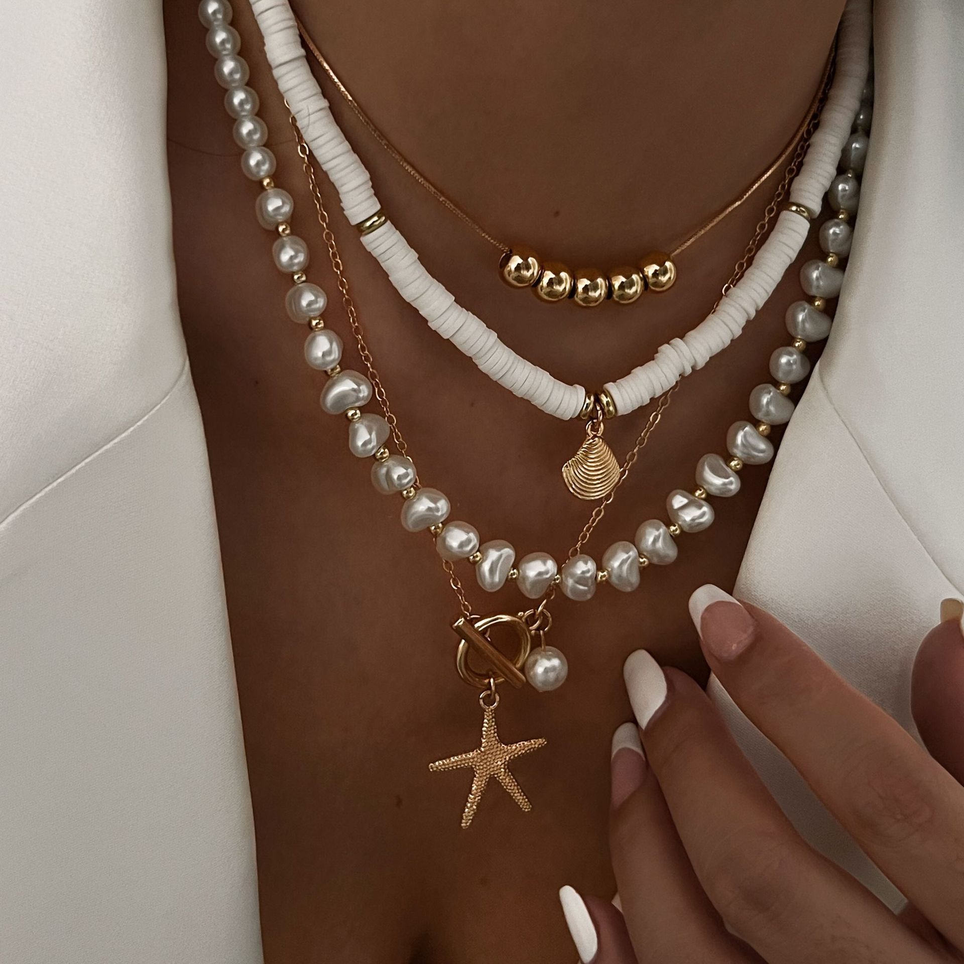 Irregular European & American Style Pearl Star Necklace