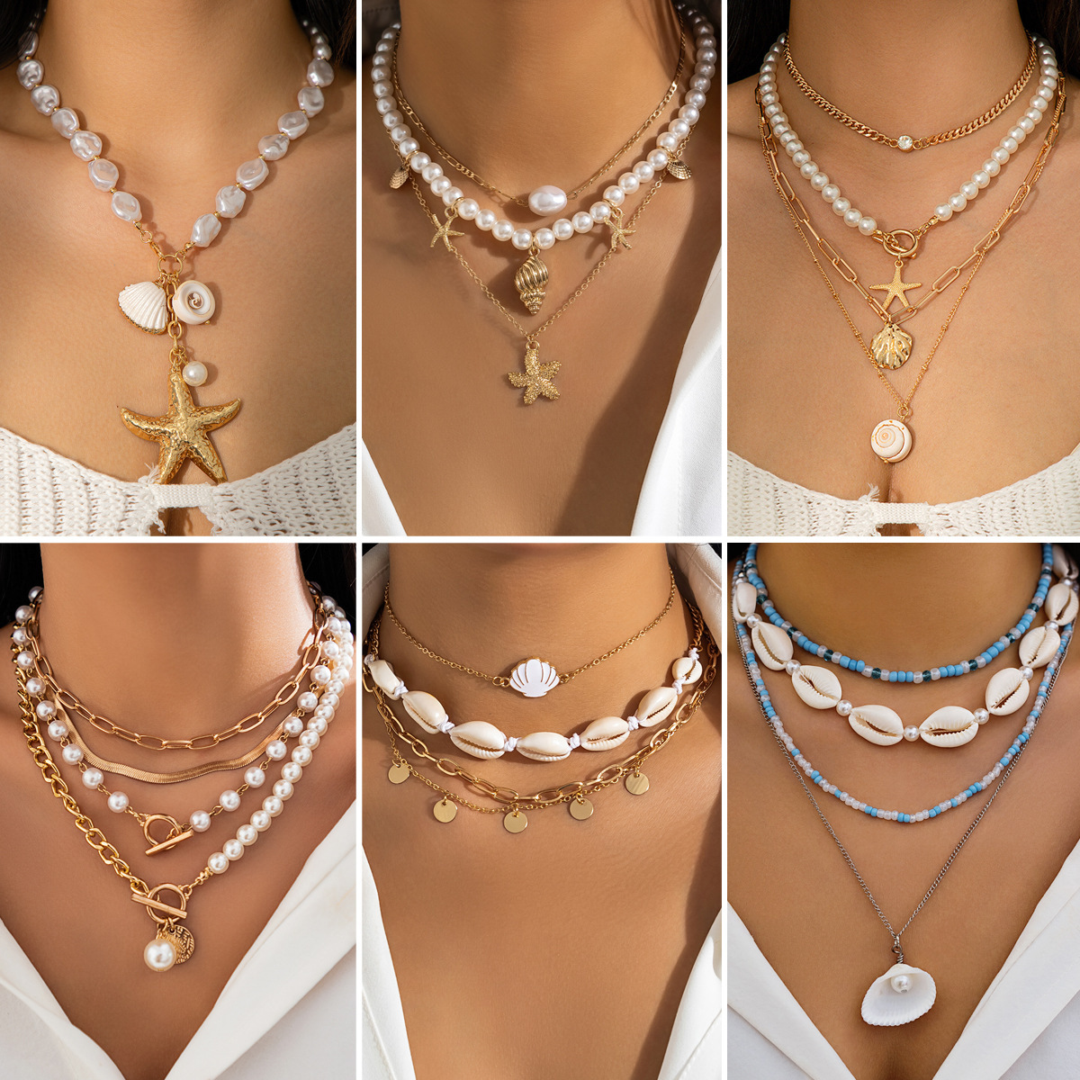 Vintage European & American Style Pearl Star Necklace