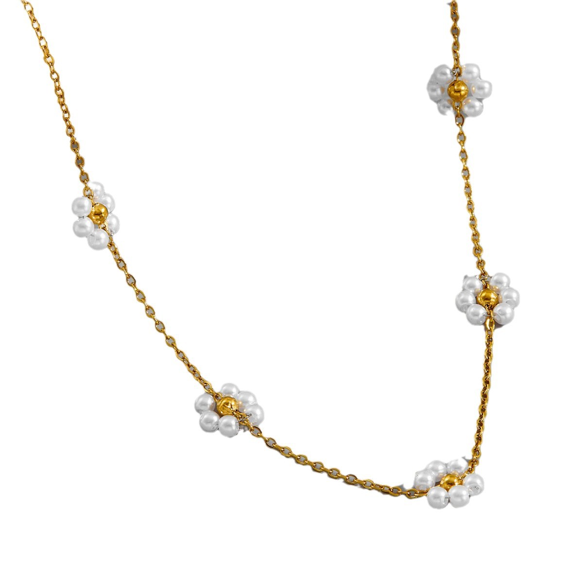 Premium Titanium Steel Bracelet Jewelry Set Unique Pearl Flower Necklace thumbnail 5