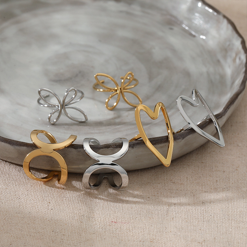 Stainless Steel Geometric Minimalist Heart Butterfly Ring