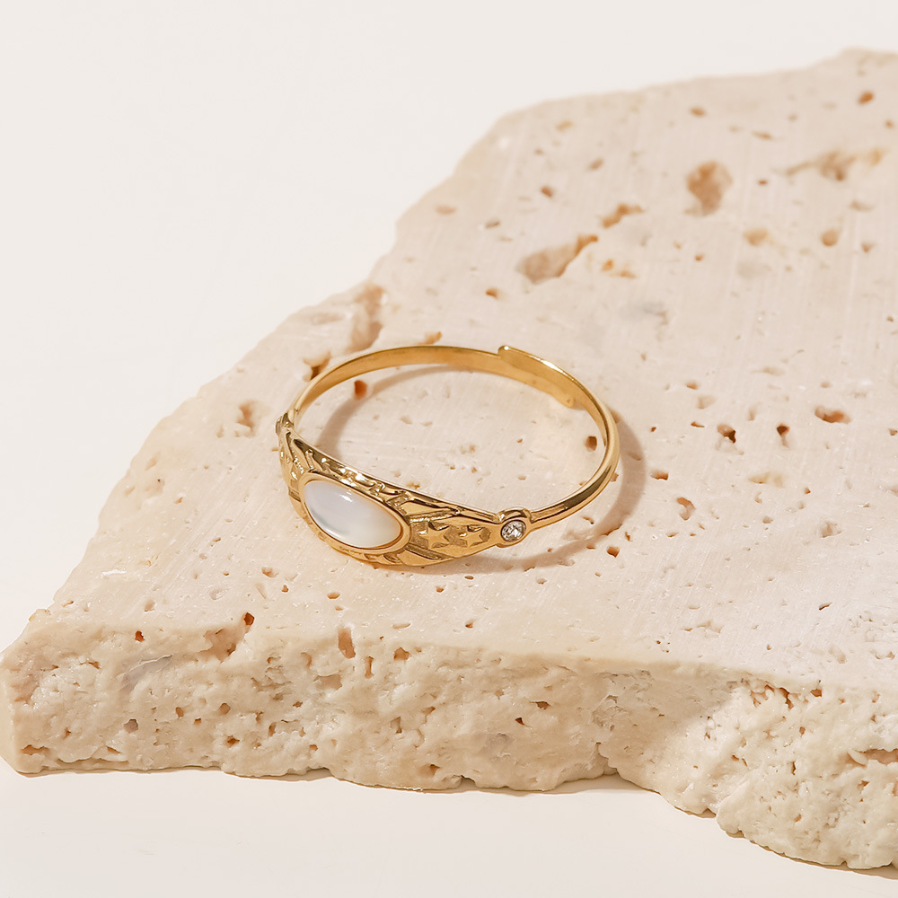 Stainless Steel Premium Titanium Open Vintage French Style Zircon Sta Ring - view 2