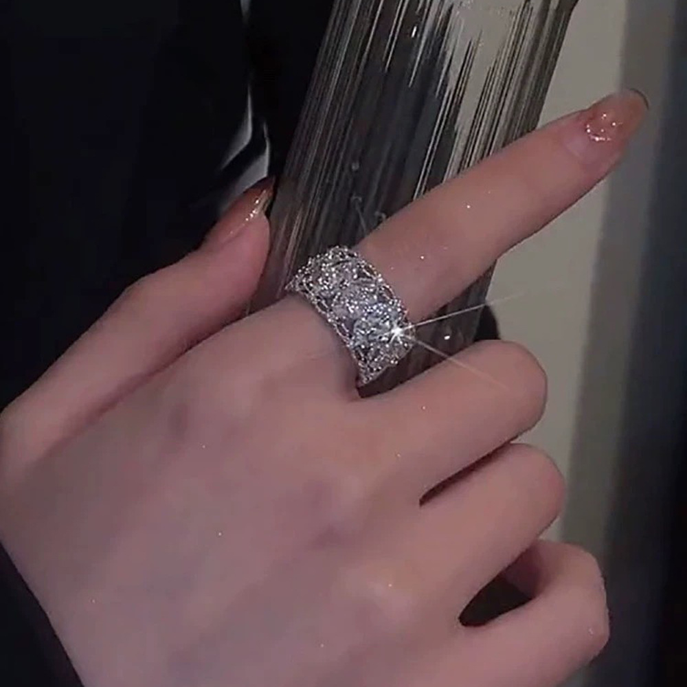 Premium Open Minimalist Zircon Flower Ring - view 2