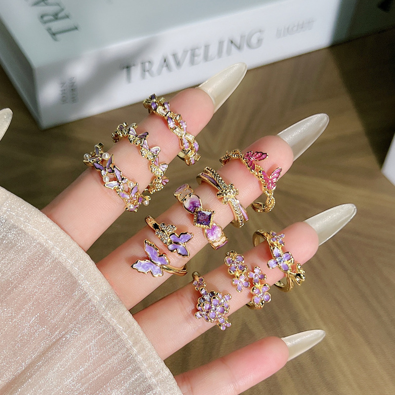 Premium Open Vintage Unique French Style Flower Butterfly Ring - view 2