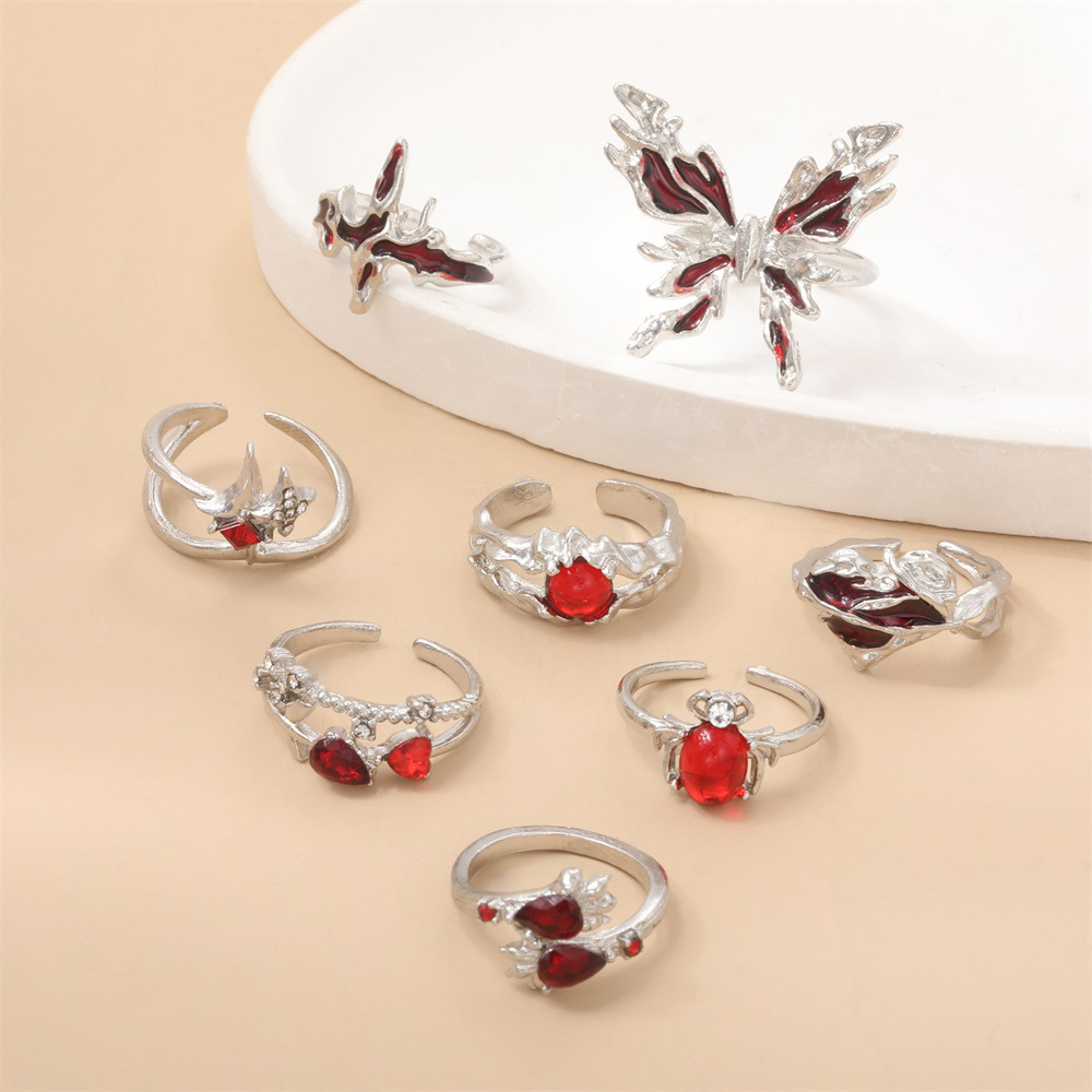 Jewelry Set Exaggerated Heart Butterfly Red Ring - view 2