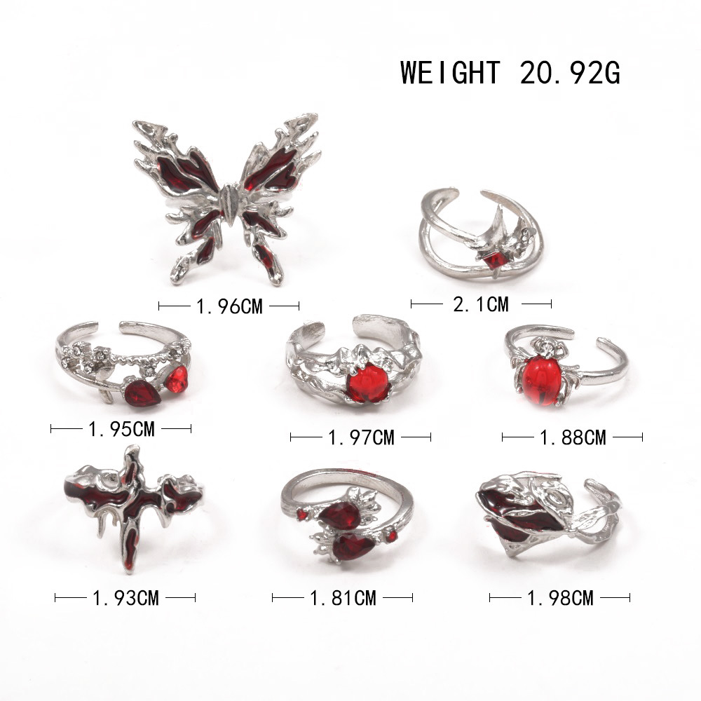 Jewelry Set Exaggerated Heart Butterfly Red Ring thumbnail 3