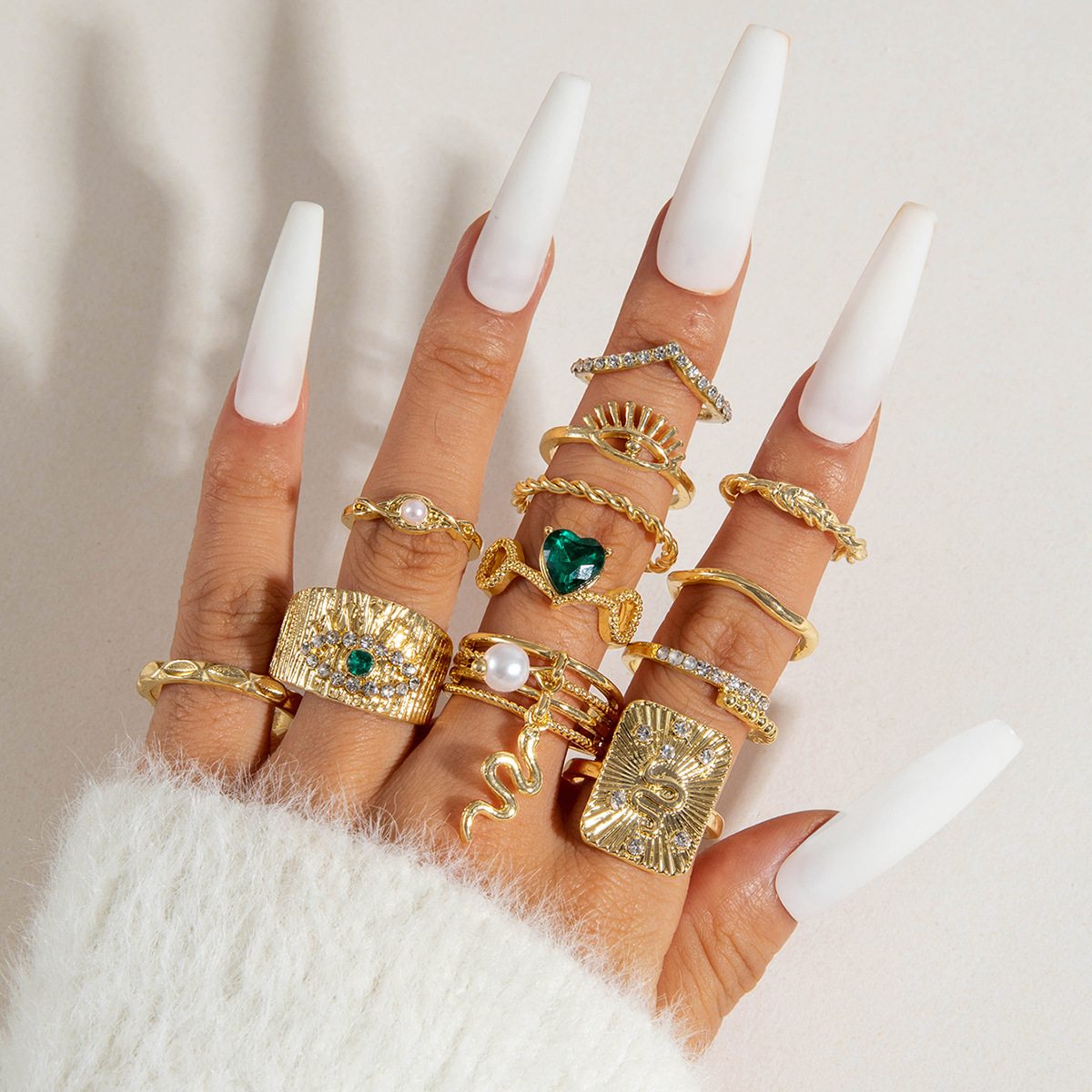 Alloy Jewelry Set Hollow Geometric Vintage European & American Style Pearl Ring - view 2