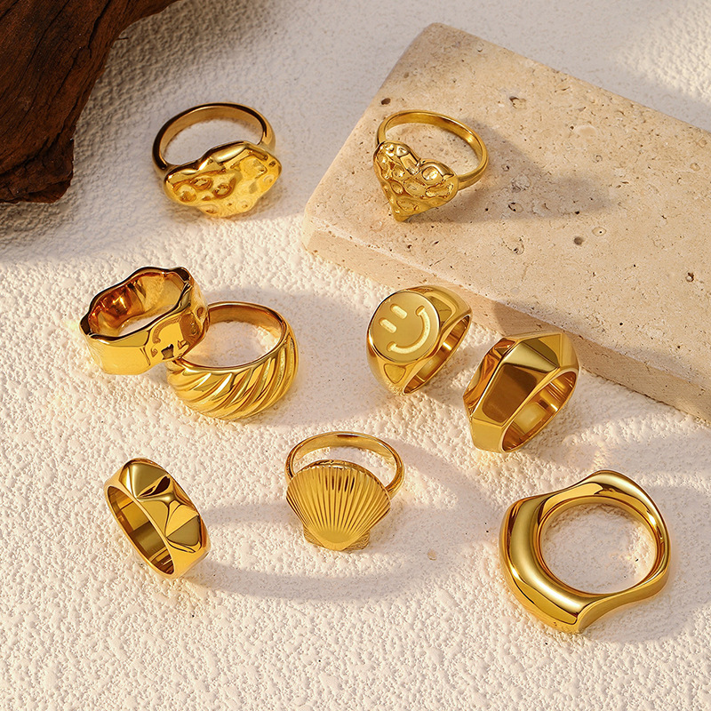 Stainless Steel Irregular Titanium Vintage Luxury Unique European & Ring