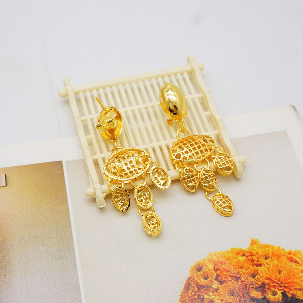 24K Gold Plated Ring Necklace Earrings Bracelet Tassel Middle East Jewelry Set thumbnail 3