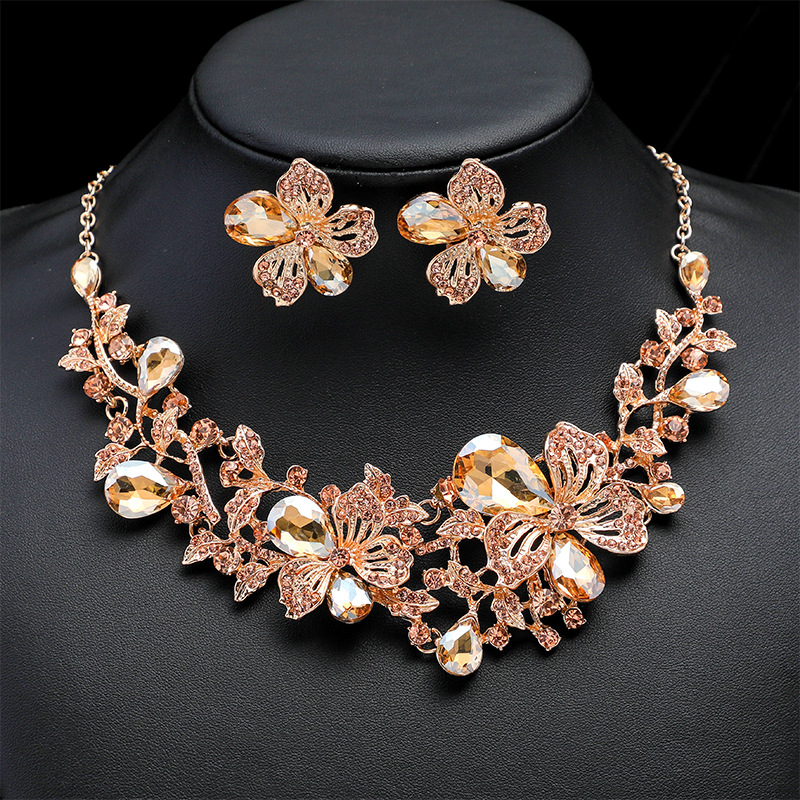Alloy Necklace Earrings Exaggerated Flower Bridal Jewelry Set