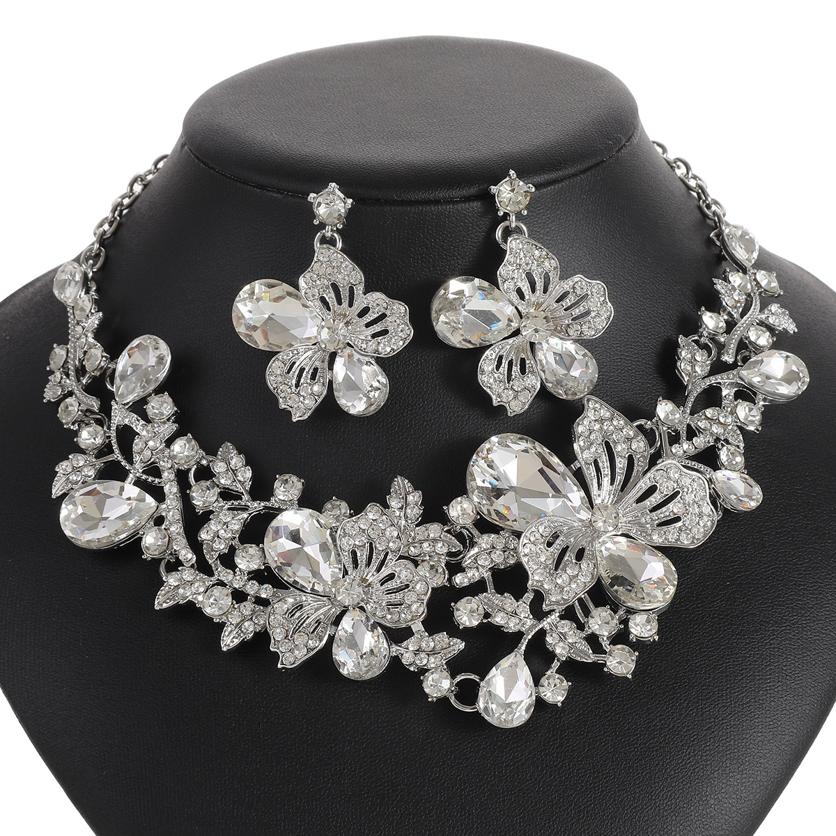 Alloy Necklace Earrings Exaggerated Flower Bridal Jewelry Set thumbnail 4