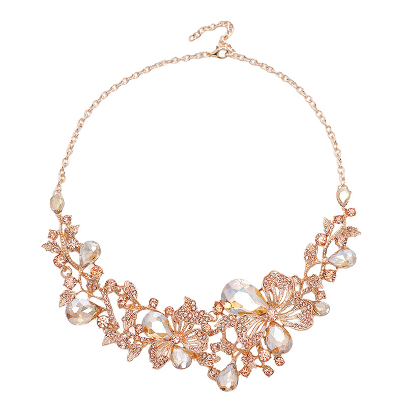 Alloy Necklace Earrings Exaggerated Flower Bridal Jewelry Set thumbnail 5