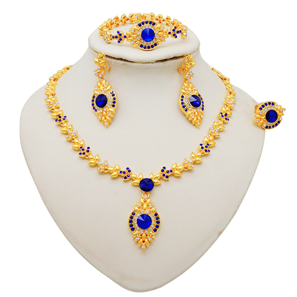 3-Piece Necklace Earrings Bracelet Zircon Flower Bridal Formal Dress Jewelry Set thumbnail 3