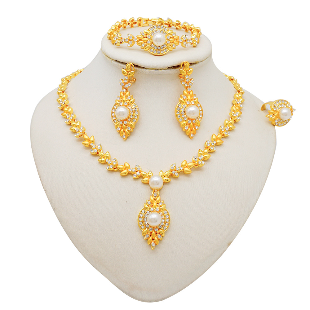 3-Piece Necklace Earrings Bracelet Zircon Flower Bridal Formal Dress Jewelry Set thumbnail 5