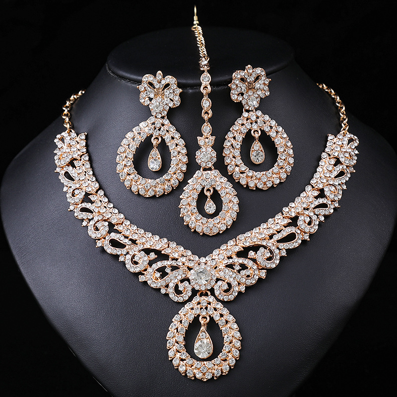 3-Piece Necklace Vintage Exaggerated Crystal Banquet Formal Dres Jewelry Set