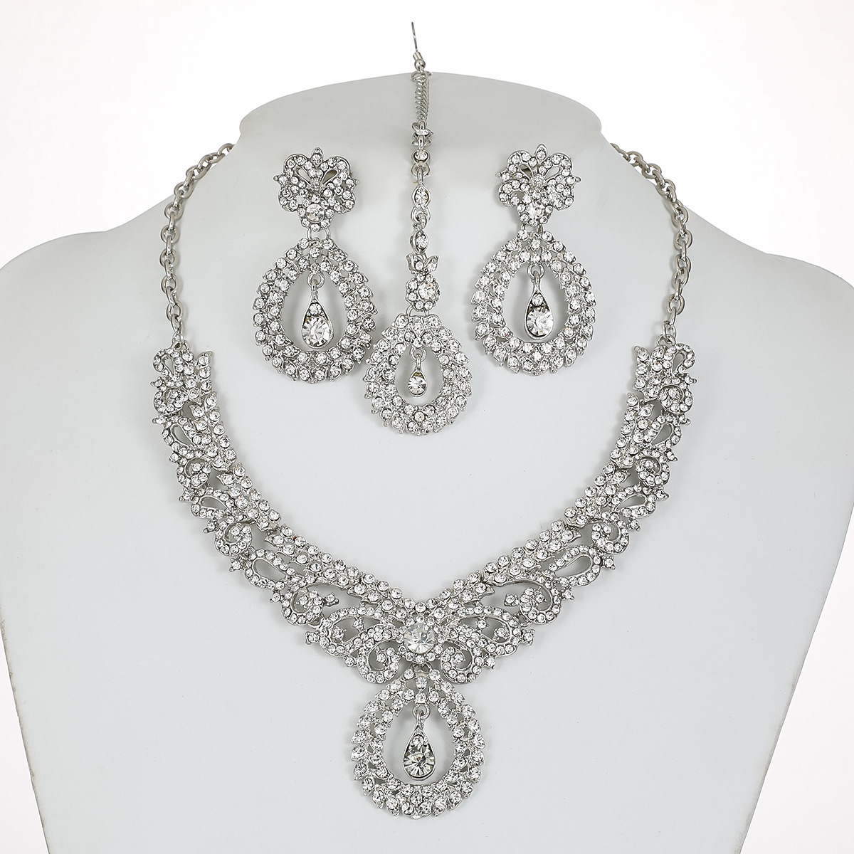 3-Piece Necklace Vintage Exaggerated Crystal Banquet Formal Dres Jewelry Set - view 2