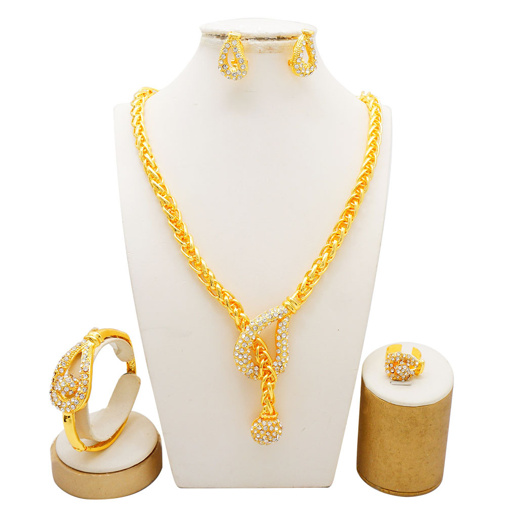 4-Piece Gold Plated Ring Necklace Earrings Bracelet Jewelry Set