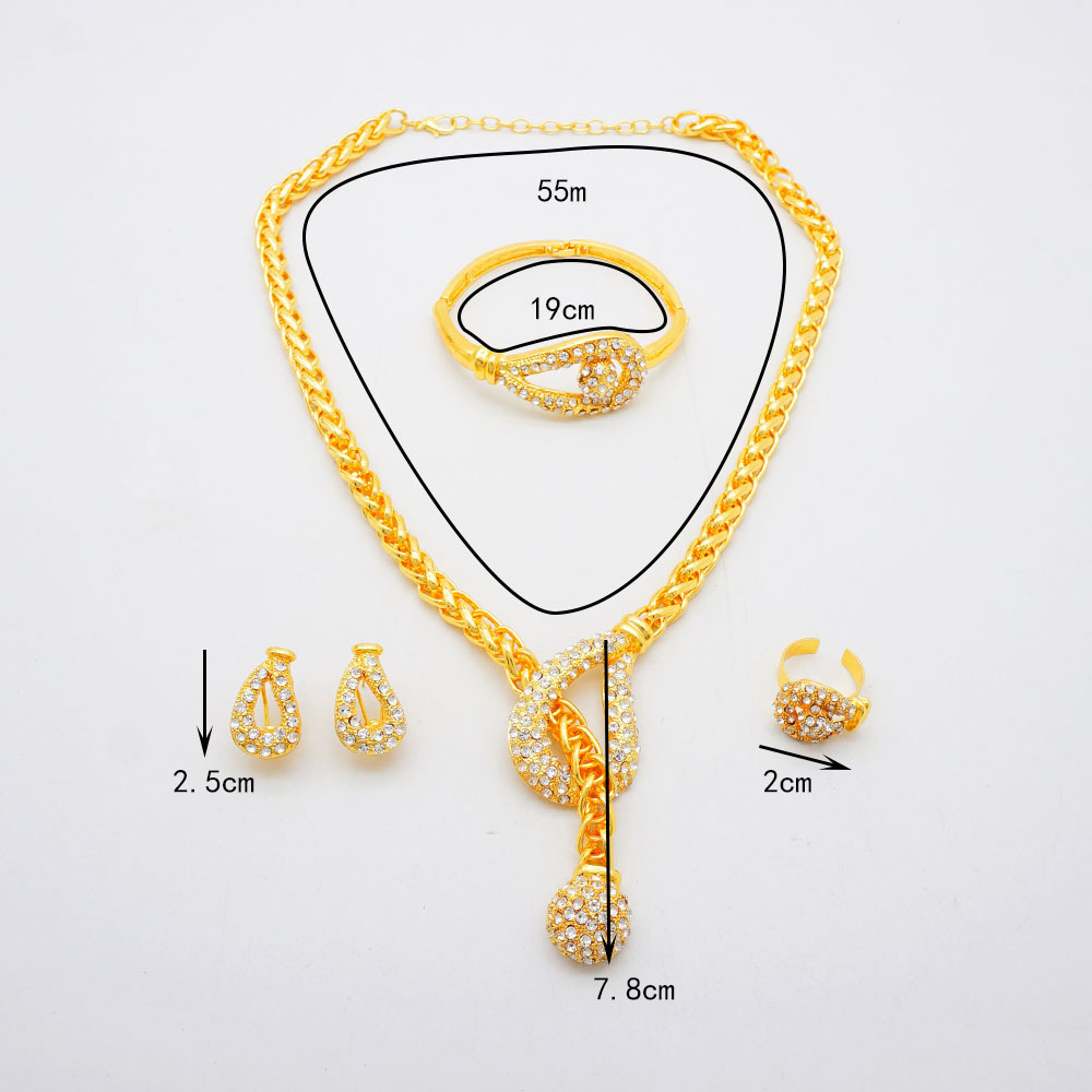 4-Piece Gold Plated Ring Necklace Earrings Bracelet Jewelry Set - view 2