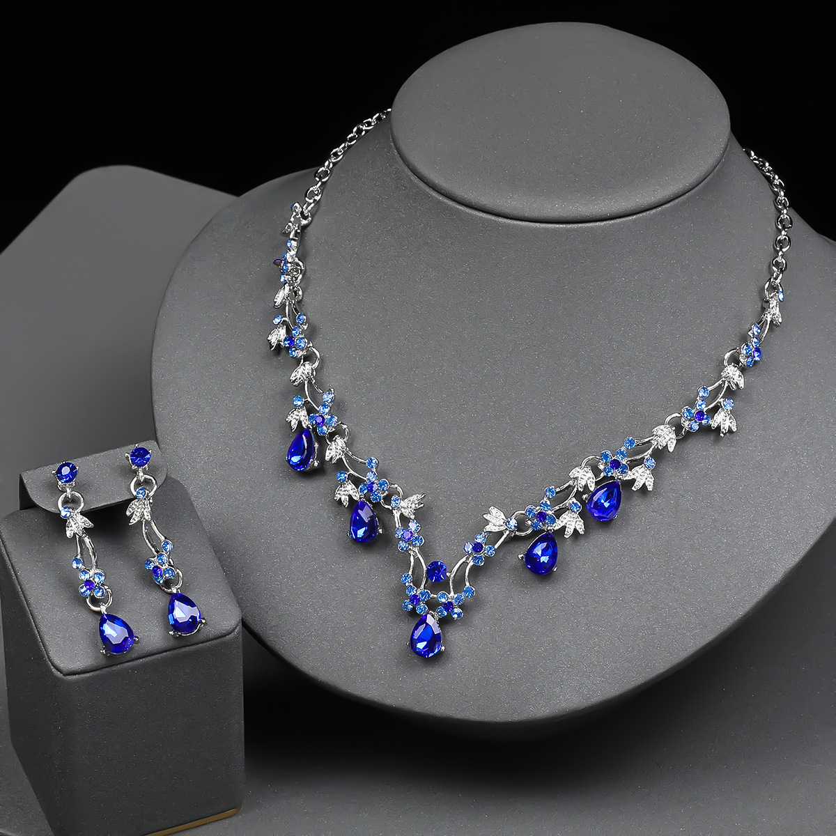 Necklace Earrings Crystal Bridal Wedding Formal Dress Jewelry Set thumbnail 3