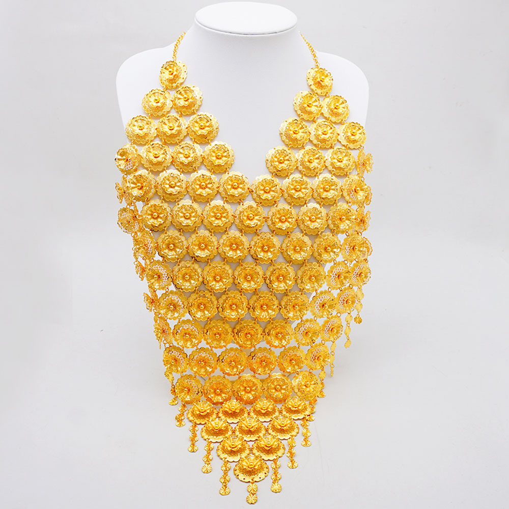 24K Gold Plated Necklace Earrings Tassel Dubai Jewelry Set - view 2