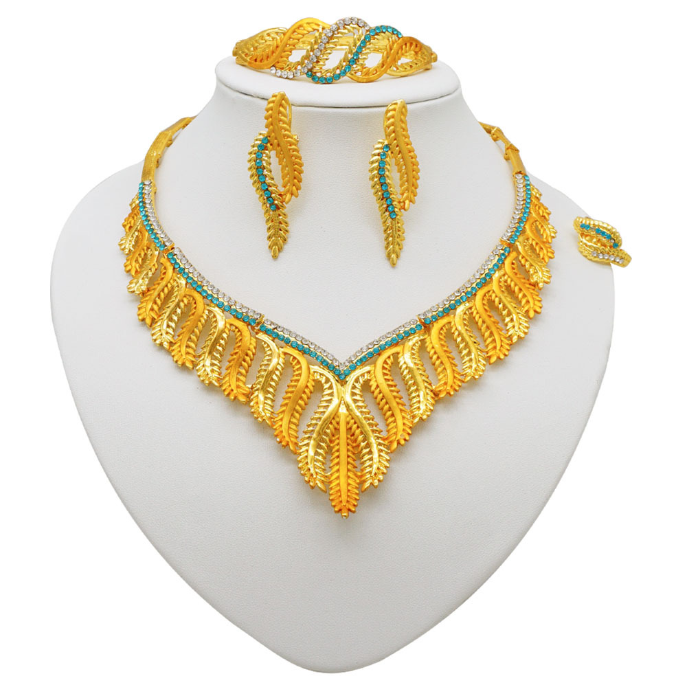 Ring Necklace Earrings Bracelet Bridal African Jewelry Set thumbnail 3