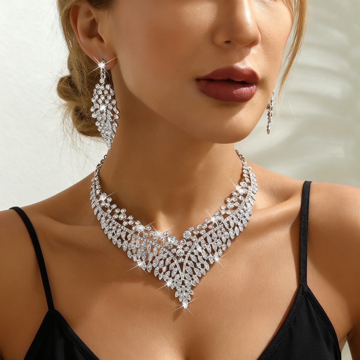 Alloy Necklace Earrings Crystal Wedding Formal Dress Jewelry Set