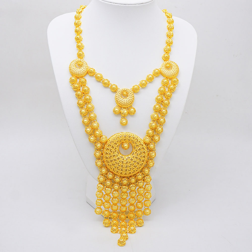 24K Gold Plated Ring Necklace Earrings Bracelet European & American Jewelry Set - view 2