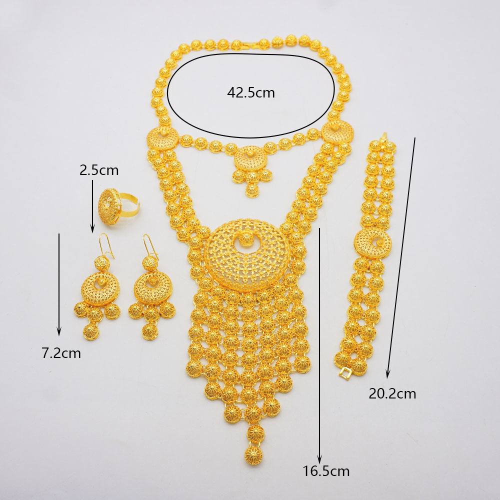 24K Gold Plated Ring Necklace Earrings Bracelet European & American Jewelry Set thumbnail 5