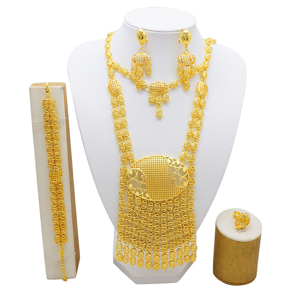 24K Gold Plated Ring Necklace Earrings Bracelet European & American Jewelry Set