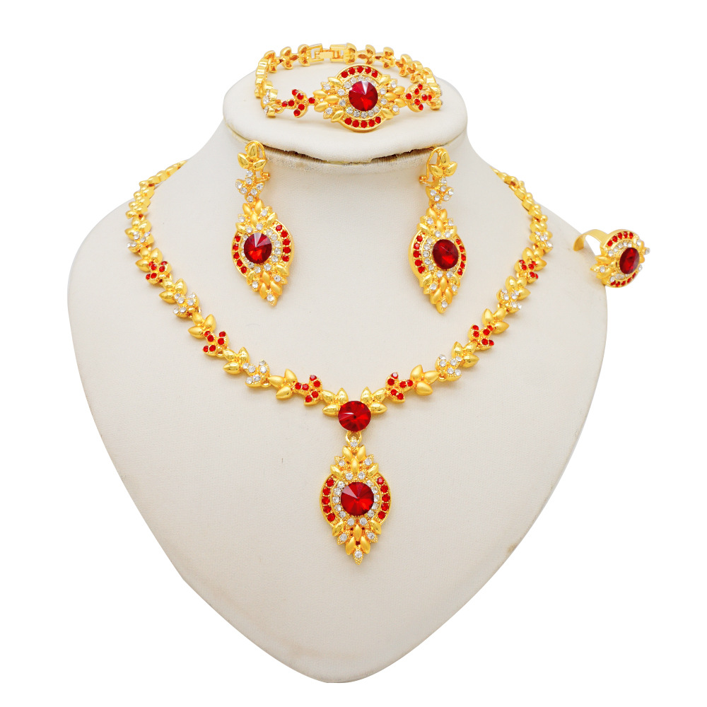 3-Piece Necklace Earrings Bracelet European & American Style Zircon Flower B Jewelry Set