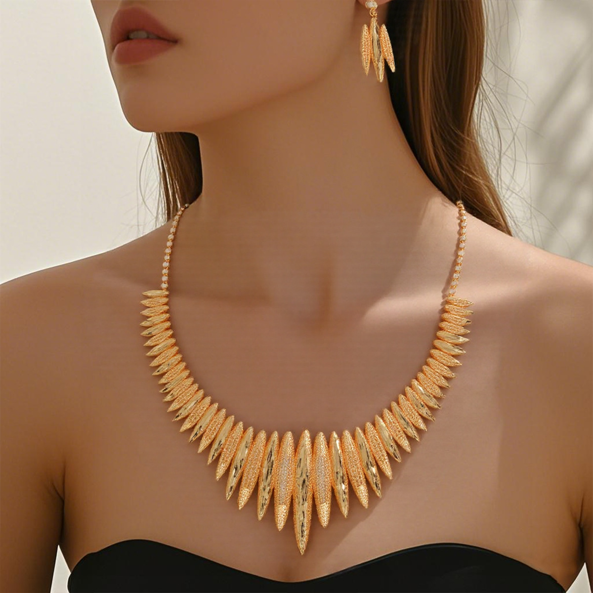 Gold Plated Necklace Earrings Luxury European & American Style Brida Jewelry Set