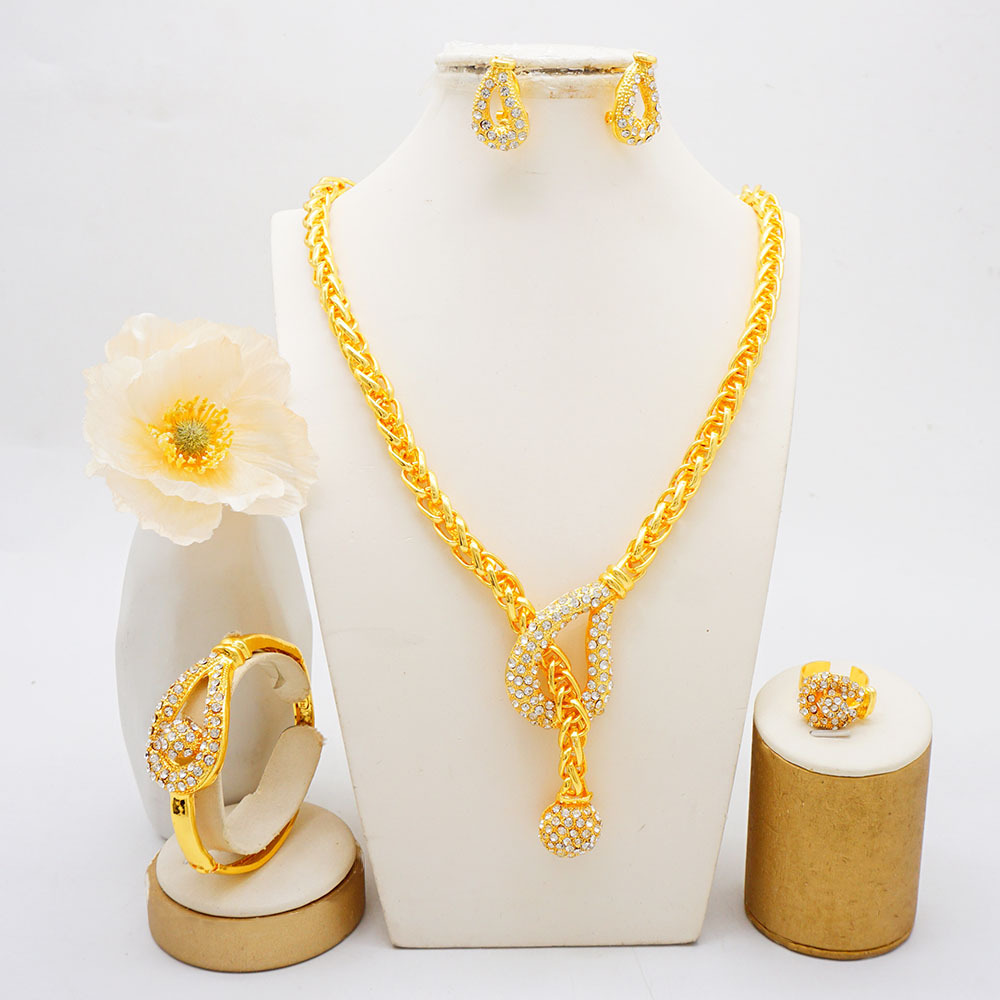 4-Piece Gold Plated Ring Necklace Earrings Bracelet European & American Styl Jewelry Set thumbnail 5