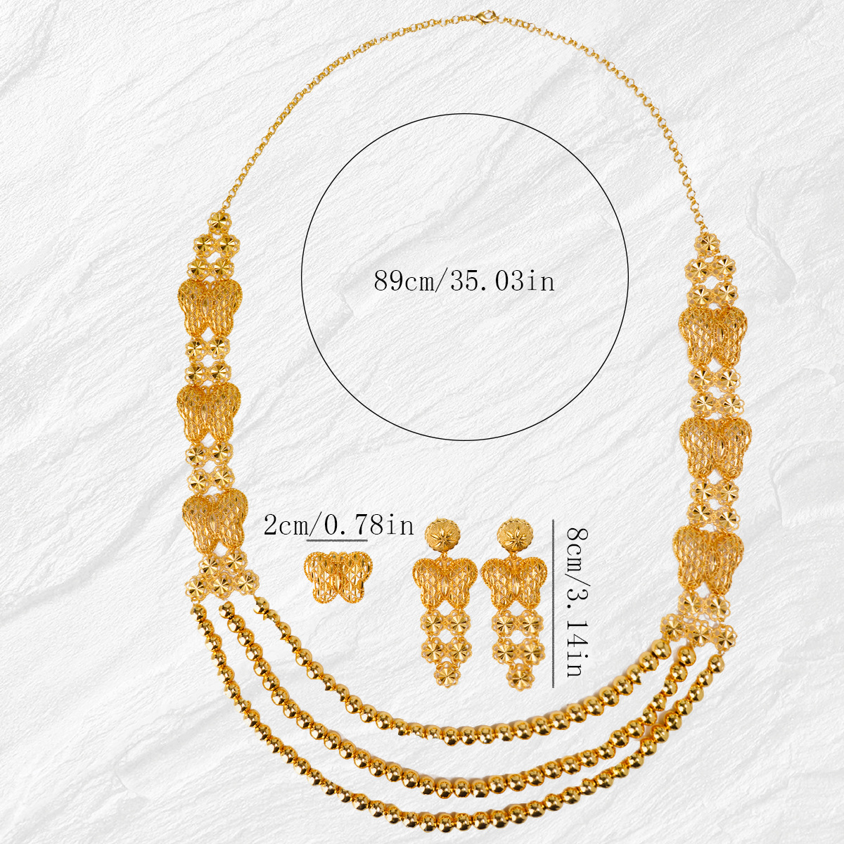 24K Gold Plated Ring Necklace Earrings Bracelet Jewelry Set thumbnail 3