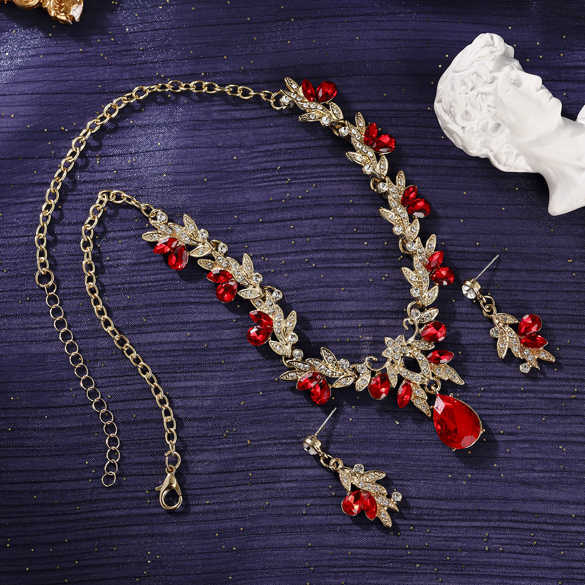 Alloy Necklace Earrings Leaf Banquet Flower Jewelry Set thumbnail 3