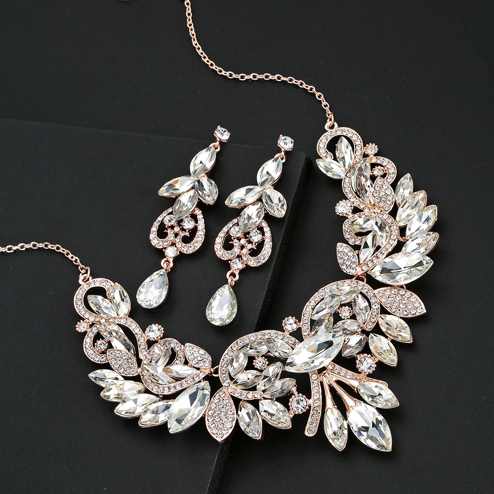 2-Piece Alloy Necklace Earrings Crystal Jewelry Set thumbnail 3